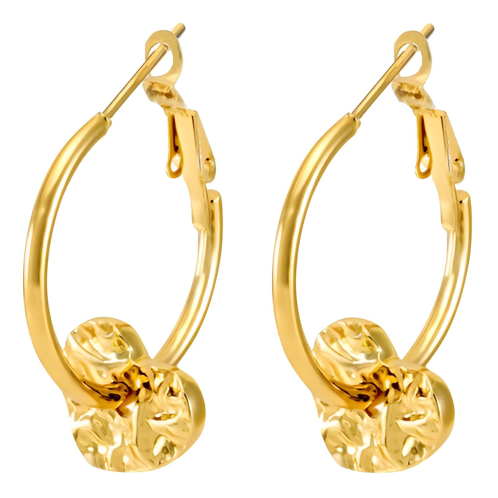 Cercei rotunzi cu Inimioare placați cu aur 18K – 3 × 2.5 cm