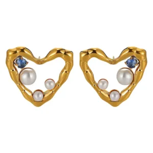 Cercei "Inimioare", Oţel placat cu aur 18K